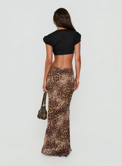 Introducing the Eliena Maxi Skirt Leopard in womens-skirts with maxi length back view of model wearing