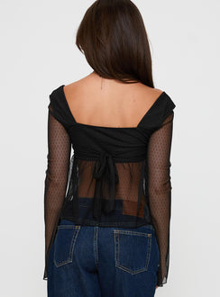 back view of model wearing Princess Polly Fiorello Long Sleeve Top Black Full Sleeves Square Neck 