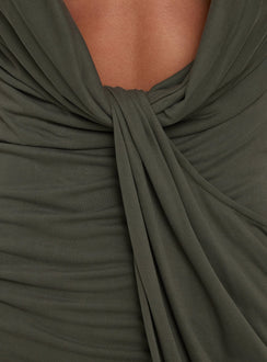 Ammilea Draped Plunge Mini Dress Khaki