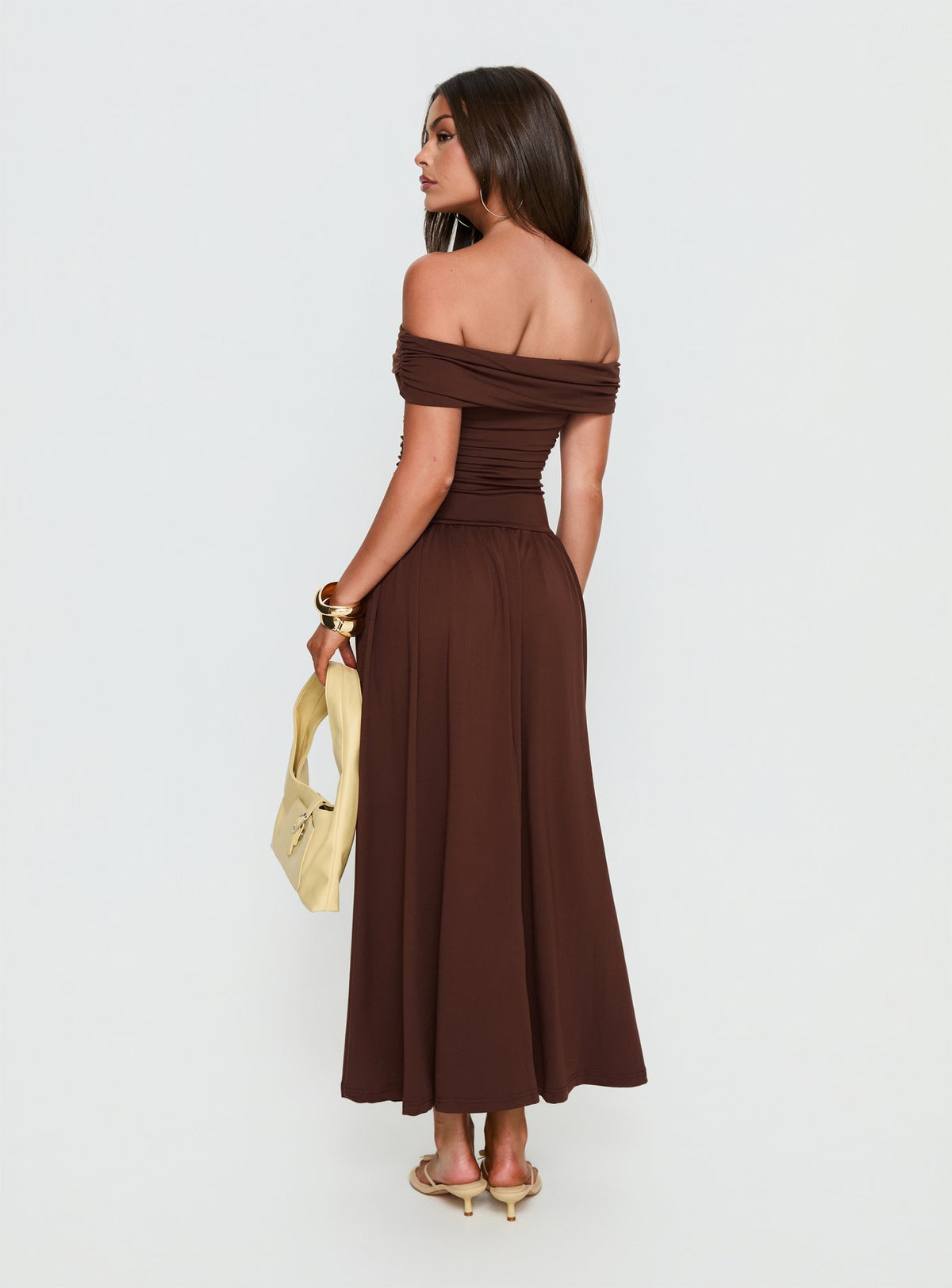 Katalia Off Shoulder Maxi Dress Chocolate Brown
