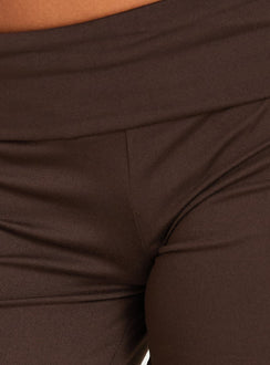 Presenting the Laroy Folded Capri Pant Chocolate in womens regular pants with high-rise waist detail Princess Polly