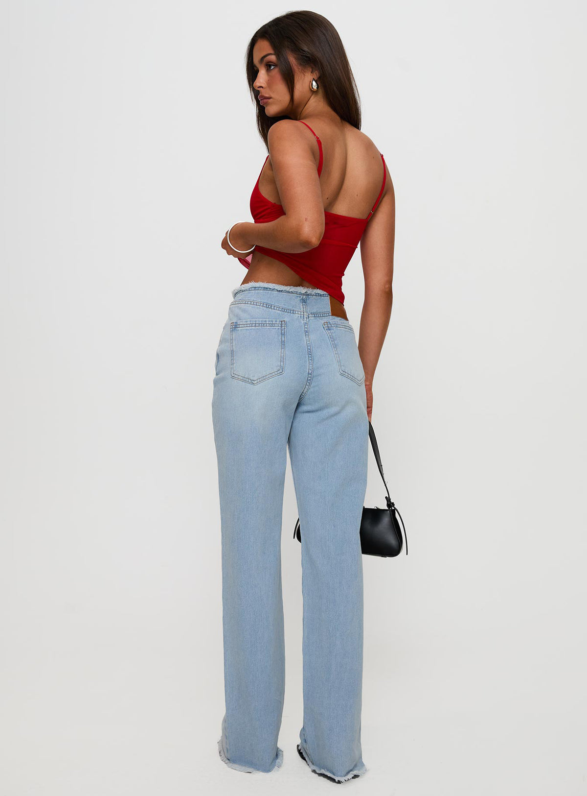 Hawke Frayed Mid Rise Straight Leg Jeans Mid Blue High Rise Jeans Jeans 