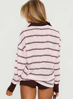 Aleka Rugby Long Sleeve Jersey Pink / Brown Stripe