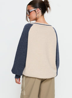 back view of model wearing Princess Polly Adana V Neck Graphic Knit Sweater Multi Longline Jumpers Jumpers 