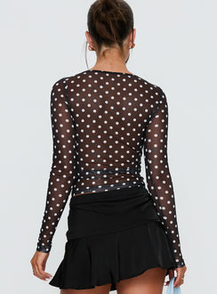 Rosenda Mesh Long Sleeve Top Black / White Polka