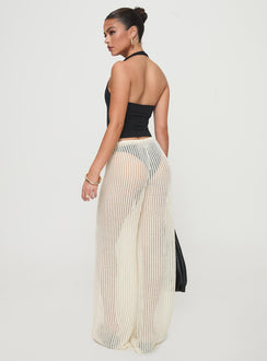 back view of model wearing Princess Polly Darcie Knit Pants Beige High Rise Pants Pants 