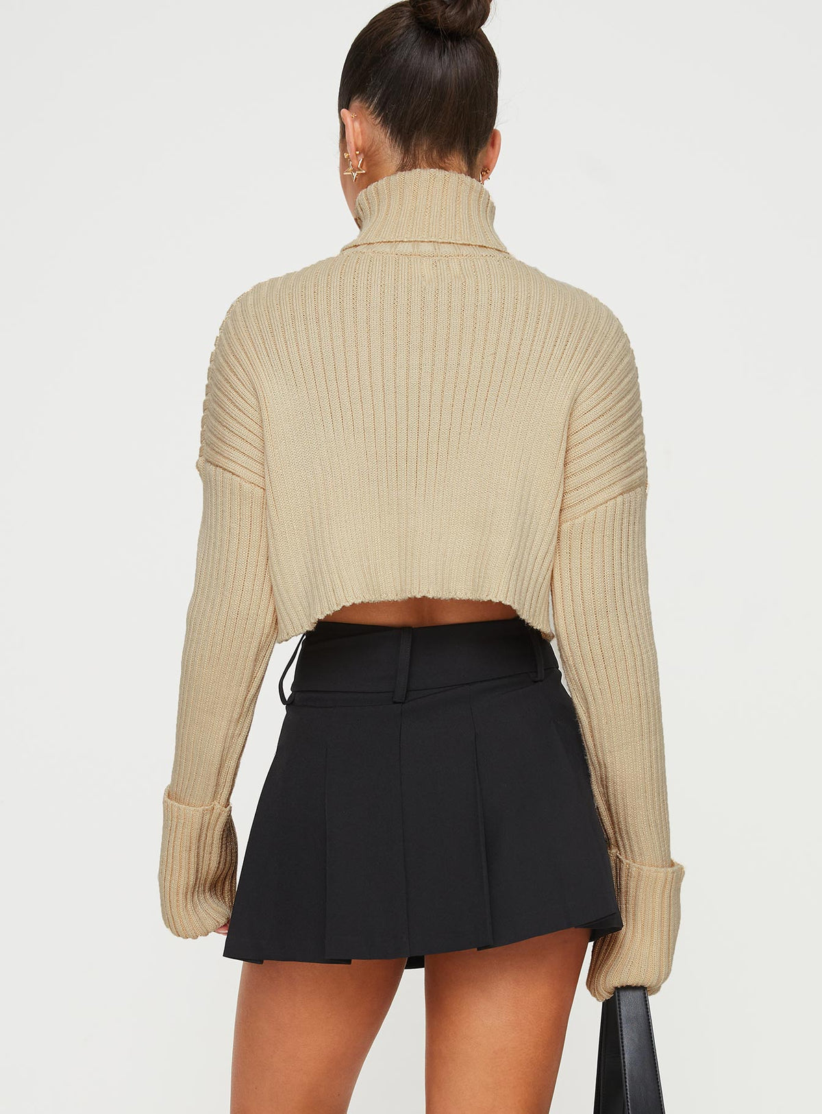 back view of model wearing Princess Polly Kinzlee Mini Skirt Black Tall Mini Skirts Skirts 