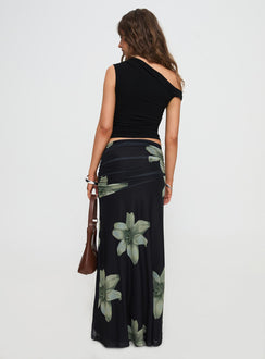 back view of model wearing Princess Polly Cooperi Maxi Skirt Black Floral Maxi Skirts Skirts 