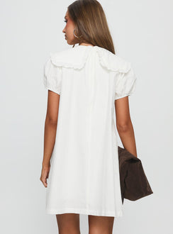 Roseprick Puff Sleeve Babydoll Dress White