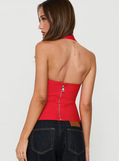 Sefina Bandage Halter Neck Top Red