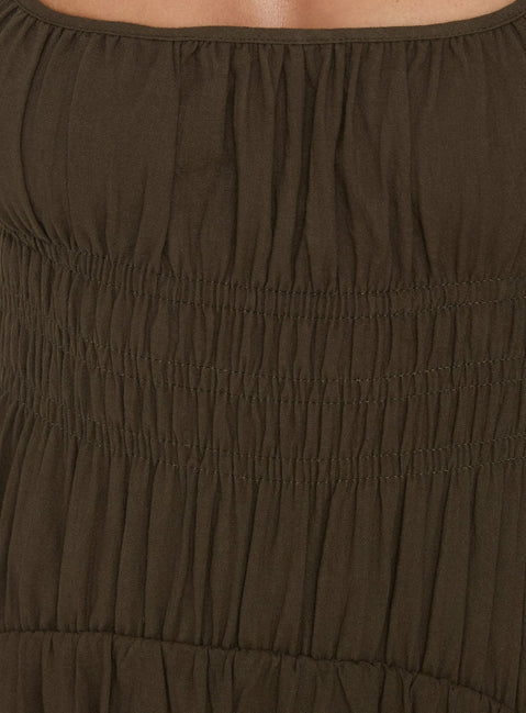 Magnolie Shirred Maxi Dress Green