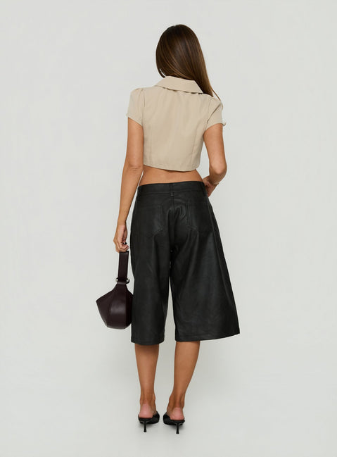 Spectator Faux Leather Longline Shorts Black