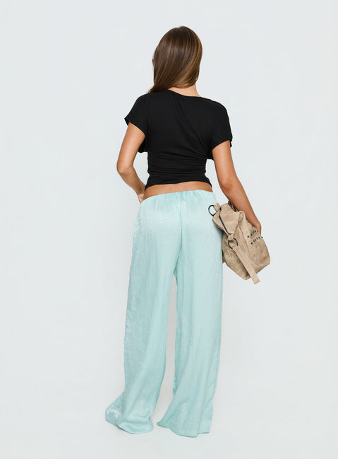 back view of model wearing Princess Polly Salona Satin Straight Leg Pants Jelly Mint Mid Rise Pants Pants 