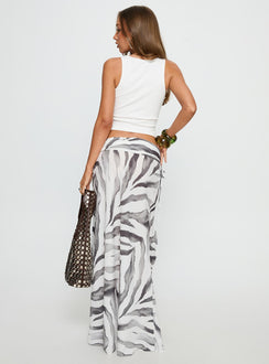 back view of model wearing Princess Polly Kiden Split Maxi Skirt Zebra Maxi Skirts Skirts 