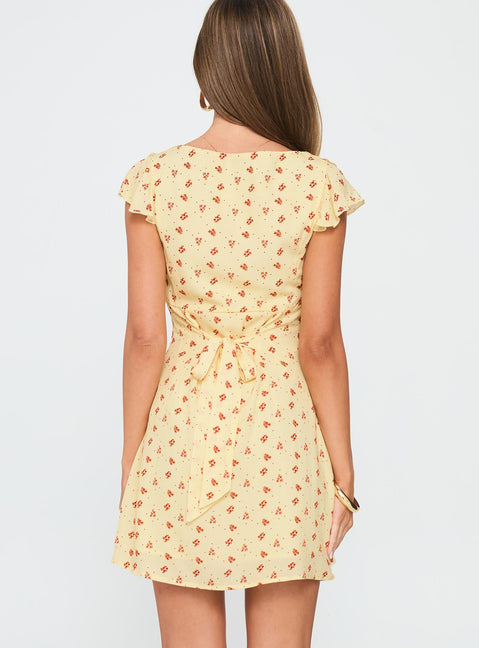 Just Me And You Frill Mini Dress Yellow Floral