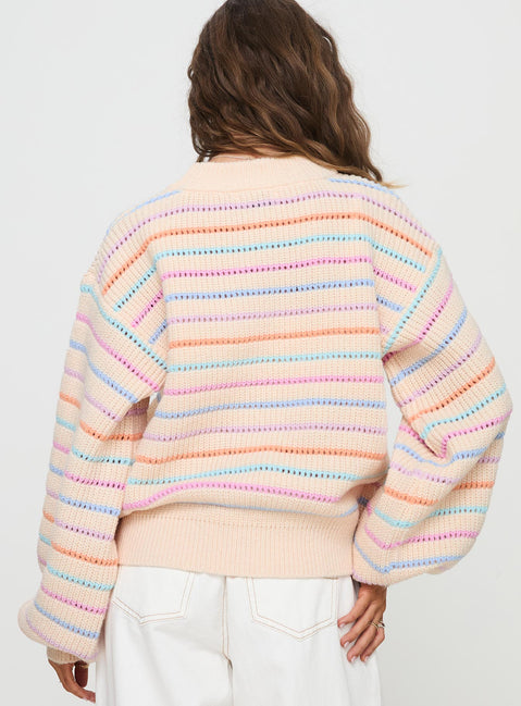 back view of model wearing Princess Polly Harmony Balloon Sleeve Knit Sweater Multi Jumpers 