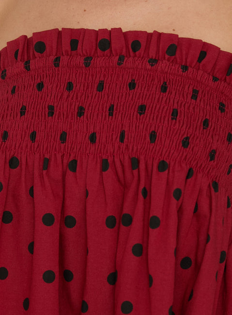 Peachy Keen Frill Cami Top Red Polka Dot
