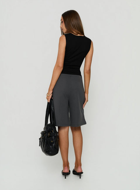 Charlea Fleece Tailored Longline Short Charcoal