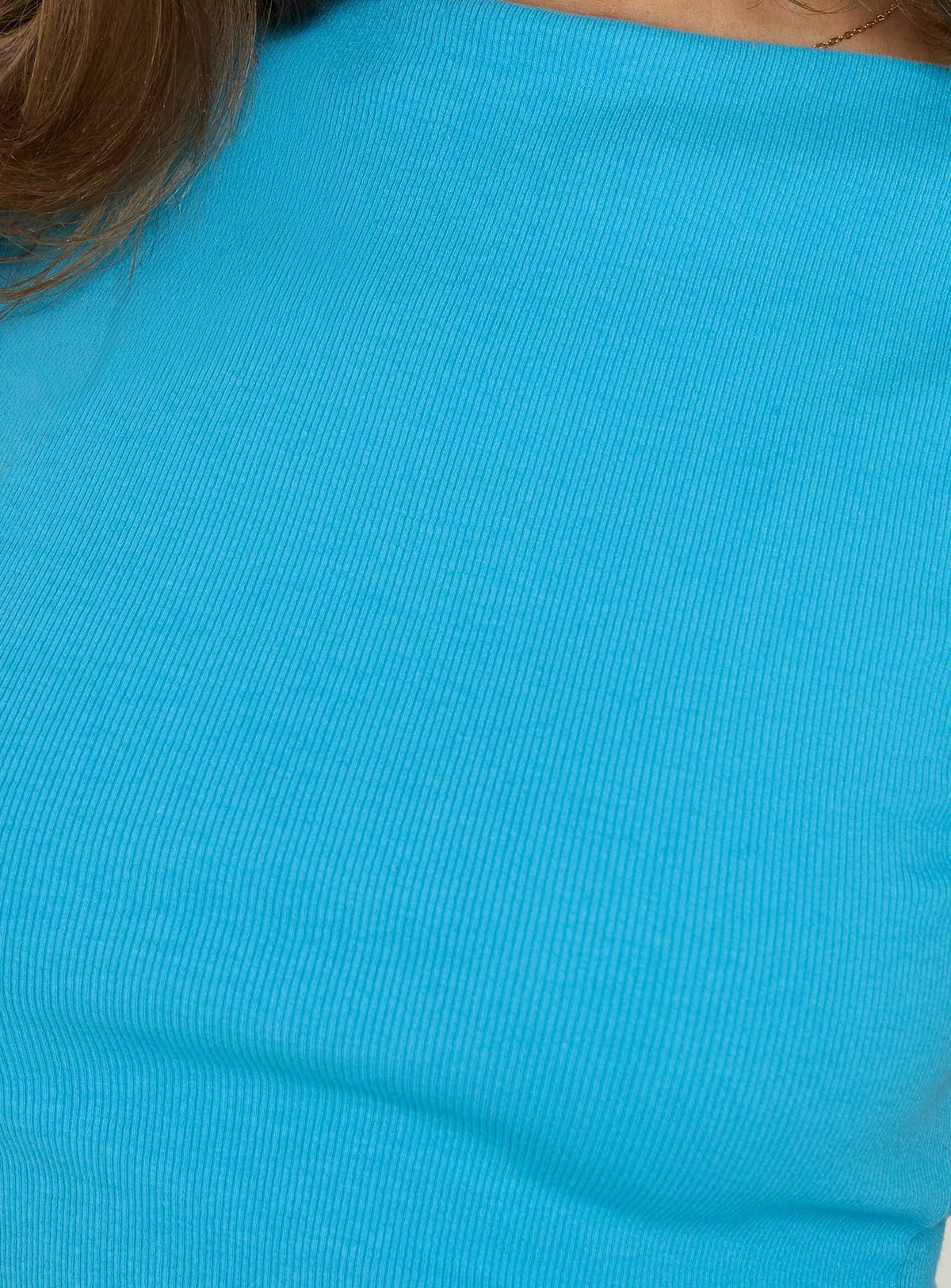 Baseline Rib Boat Neck Low Back Top Topaz