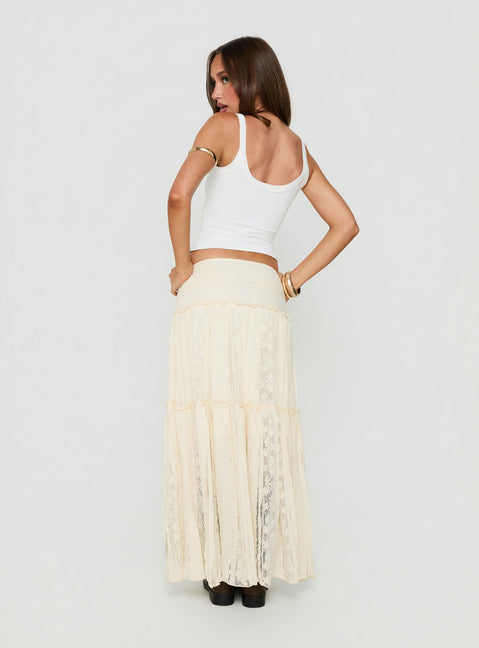 Odiana Lace Tiered Maxi Skirt Cream