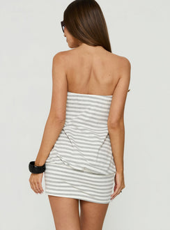 Karalee Strapless Blouson Mini Dress Grey / White Stripe