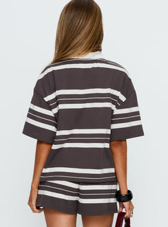 Aaren Boxy Polo Top Brown Stripe