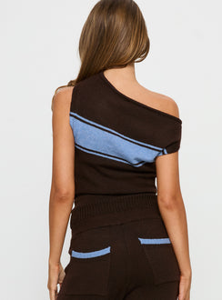 Juleza Off Shoulder Knit Top Brown / Blue