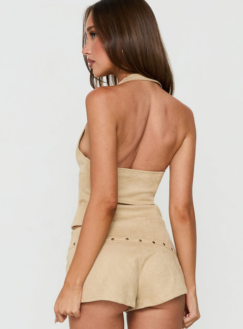 Romey Studded Faux Suede Corset Top Sand