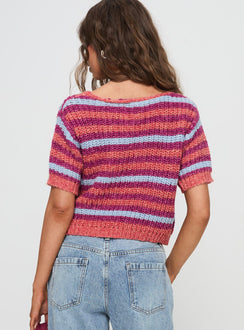 back view of model wearing Princess Polly Compassion Knit Cardigan Multi Cropped Jumpers Jumpers 