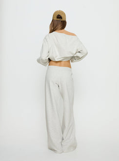 back view of model wearing Princess Polly Dodie Wide Leg Pants Grey Marle Mid Rise Pants Pants 
