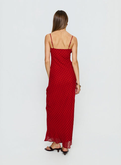 Adasia Lace V Neck Maxi Dress Red Polka Dot