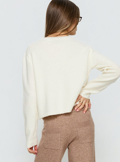 back view of model wearing Princess Polly Denmark Cardigan White Cropped Jumpers Jumpers 