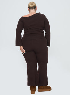 back view of model wearing Princess Polly Try Me Knit Pants Chocolate Curve High Rise Pants Pants 