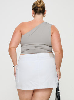 back view of model wearing Princess Polly Zakai Cargo Denim Mini Skirt White Denim Curve Mini Skirts Skirts 