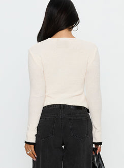 back view of model wearing Princess Polly Keree Lightweight Knit Sweater Cream cropped Jumpers 