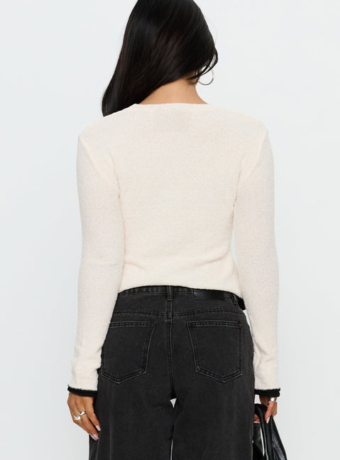 back view of model wearing Princess Polly Keree Lightweight Knit Sweater Cream cropped Jumpers 