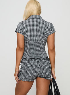 back view of model wearing Princess Polly Covey Shirred Short Multi High Waisted Shorts 