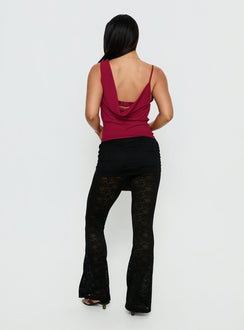 back view of model wearing Princess Polly Gogo Lace Flare Pants Black Mid Rise Pants Pants 