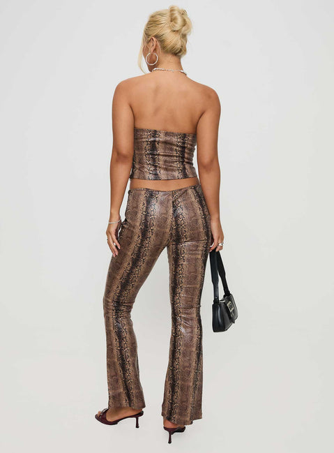 back view of model wearing Princess Polly Slither Pants Snake Print Low Rise Pants Pants 
