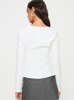 back view of model wearing Princess Polly Gaskin Long Sleeve Top White Full Sleeves Square Neck 