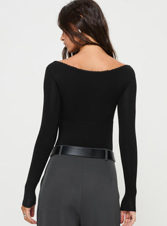 back view of model wearing Princess Polly Loveydove Bodysuit Black Tall Long Sleeve Tops Bodysuit 