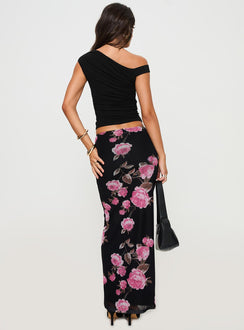 back view of model wearing Princess Polly Modalla Maxi Skirt Black Floral Maxi Skirts Skirts 