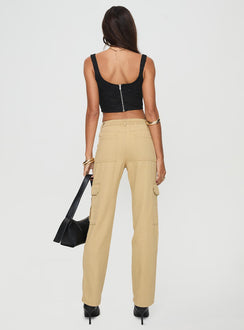 back view of model wearing Princess Polly Nickei Utility Cargo Pants Beige Mid Rise Pants Pants 