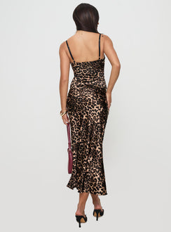 back view of model wearing Princess Polly Enigmatic Maxi Skirt Leopard Maxi Skirts Skirts 