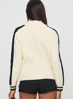 back view of model wearing Princess Polly Mandee Quarter Zip Knit Sweater Cream Longline Jumpers Jumpers 