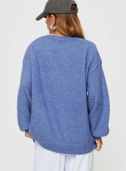 back view of model wearing Princess Polly Ryanna Sweater Blue Longline Jumpers Jumpers 
