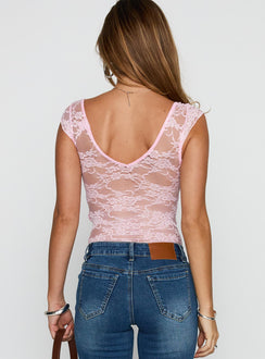 back view of model wearing Princess Polly Tantalize Bodysuit Pink Short Sleeve Bodysuit 