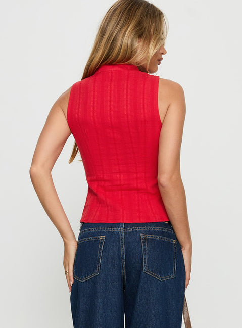 Tempting Tie Detail Top Red