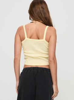 back view of model wearing Princess Polly Dept 97 Top Yellow Sleeveless Square Neck 