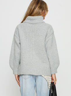 back view of model wearing Princess Polly Let Love In Knit Sweater Grey Longline Jumpers Jumpers 